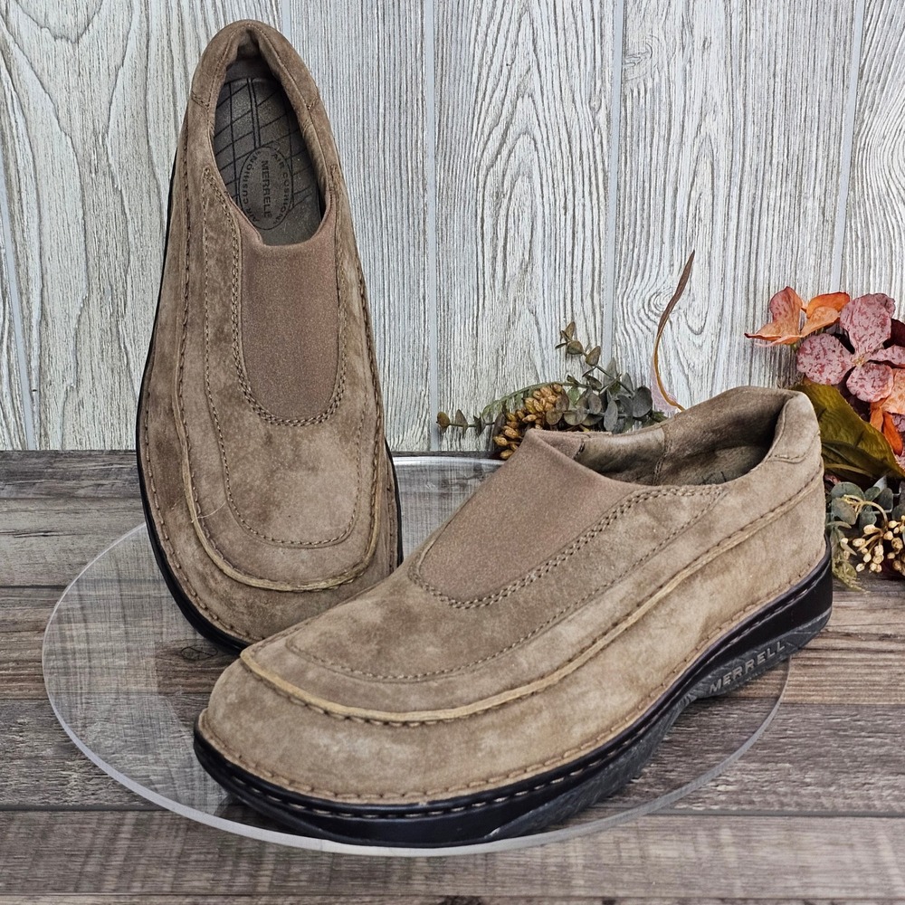 Merrell World Mover Moc Men's 13 Tan Nubuck Suede‎ Slip On Comfort Air Cushion